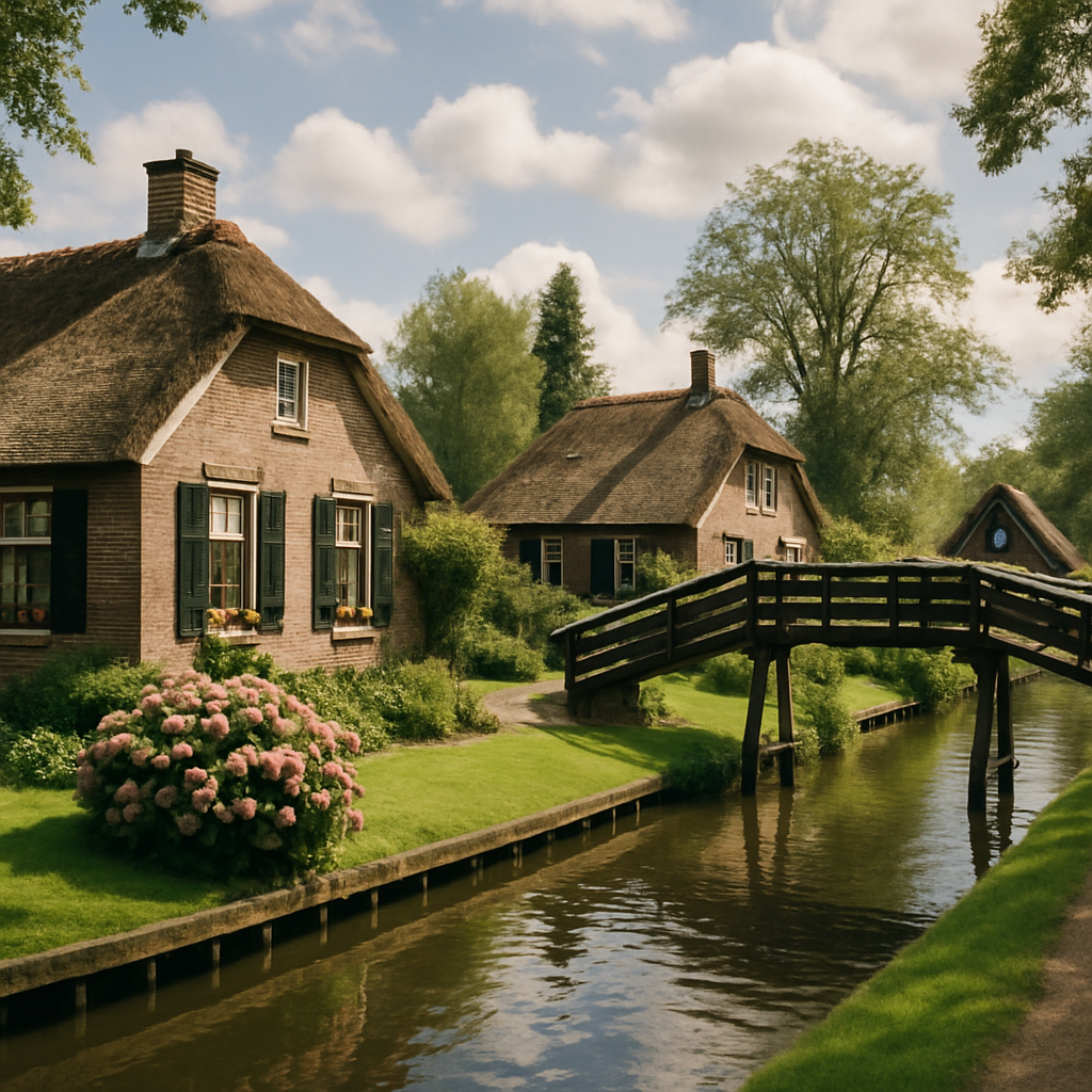 Boot varen door de grachten van Giethoorn